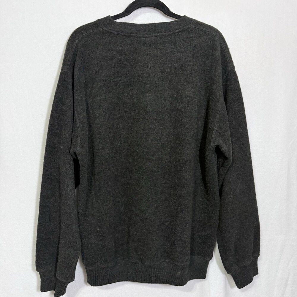 Vintage Harley Davidson Black Deep Pile Fleece V-Neck Sweatshirt Men's L 90s Y2K - Picture 2 of 9